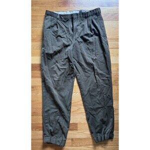 Eddie Bauer Mens Wool Dress Pants Brown Pleated Tapered Cuffed Size 34x32
